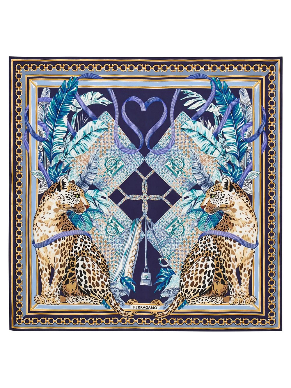 Ferragamo Women's Blue Silk Scarf With Animal Print
