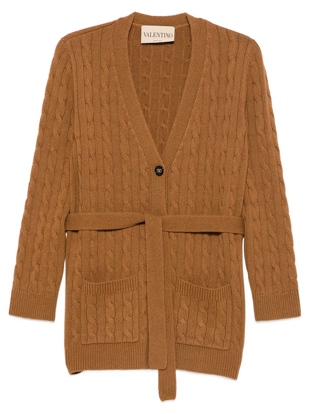 Valentino Garavani Donna Marrone Cardigan In Cashmere A Treccia Con Cintura
