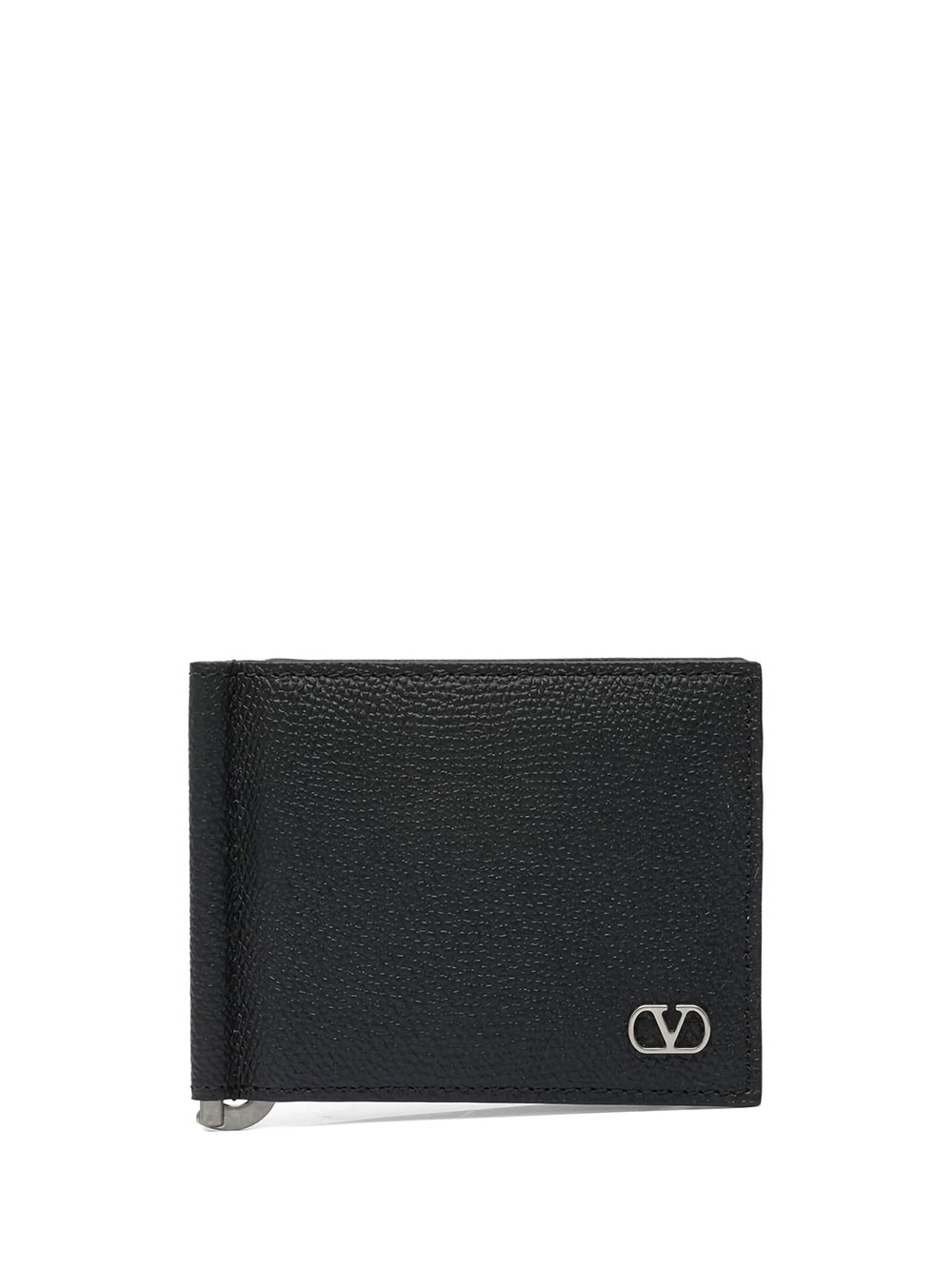 Valentino Garavani Uomo Nero Portacarte Bi-Fold Vlogo In Pelle Martellata Con Fe
