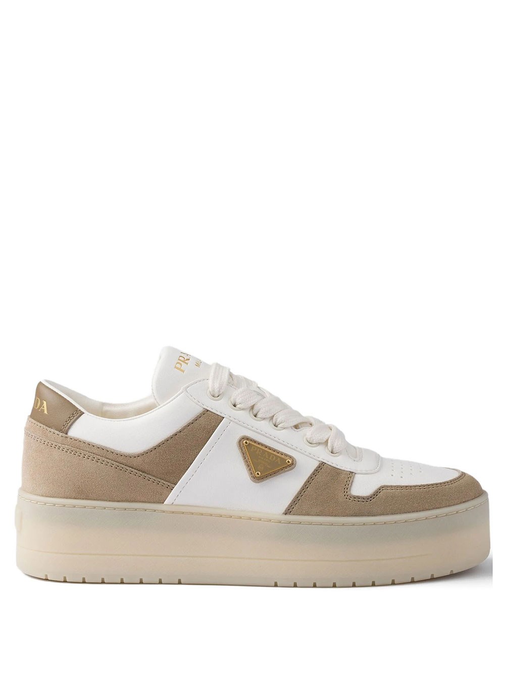 Prada Women's Nude & Neutrals Downtown Bold Sneakers In Nappa And Suede