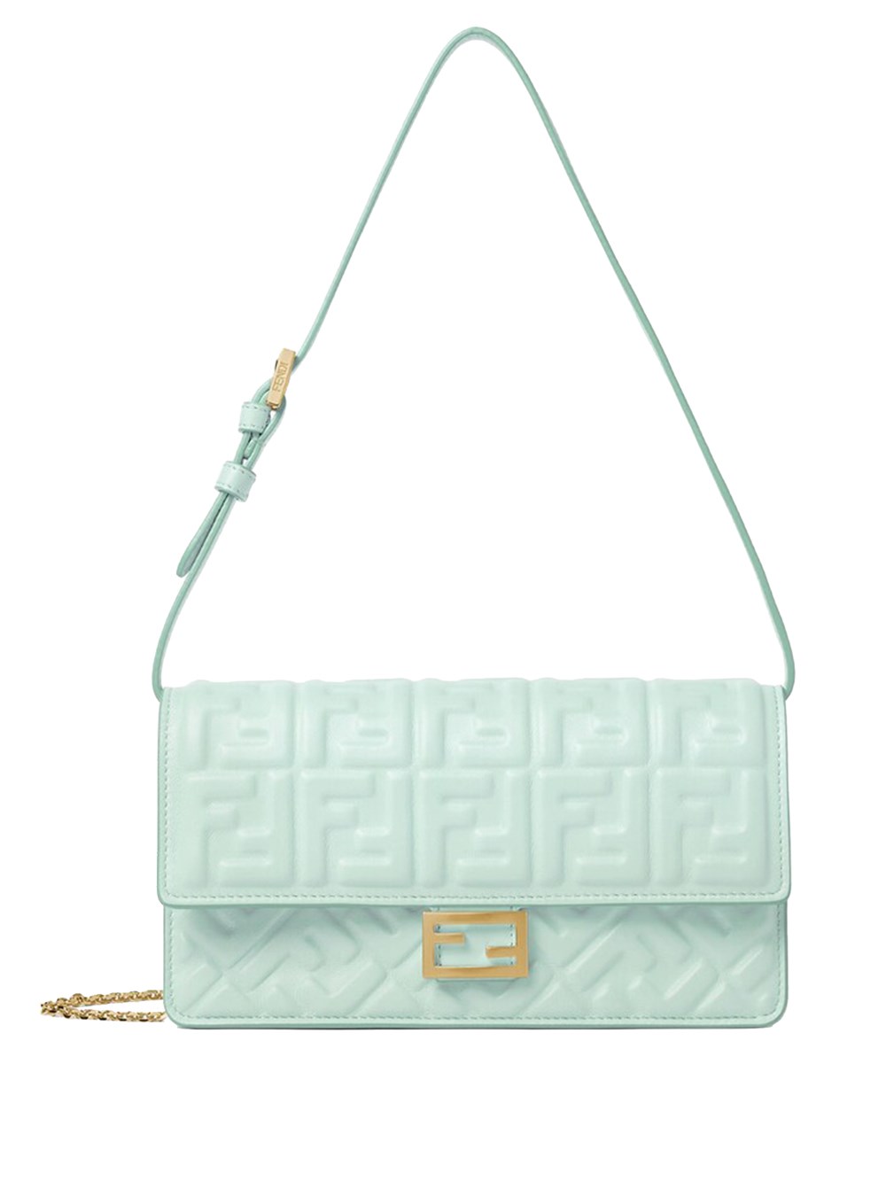 Fendi Wallet On Chain Baguette In Nappa With Ff Pattern In Green