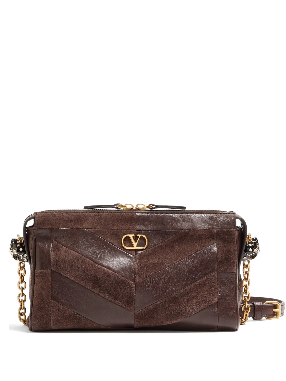 Valentino Garavani Women's Brown Small Shoulder Bag Panthea In Suede And Nappa Chevr