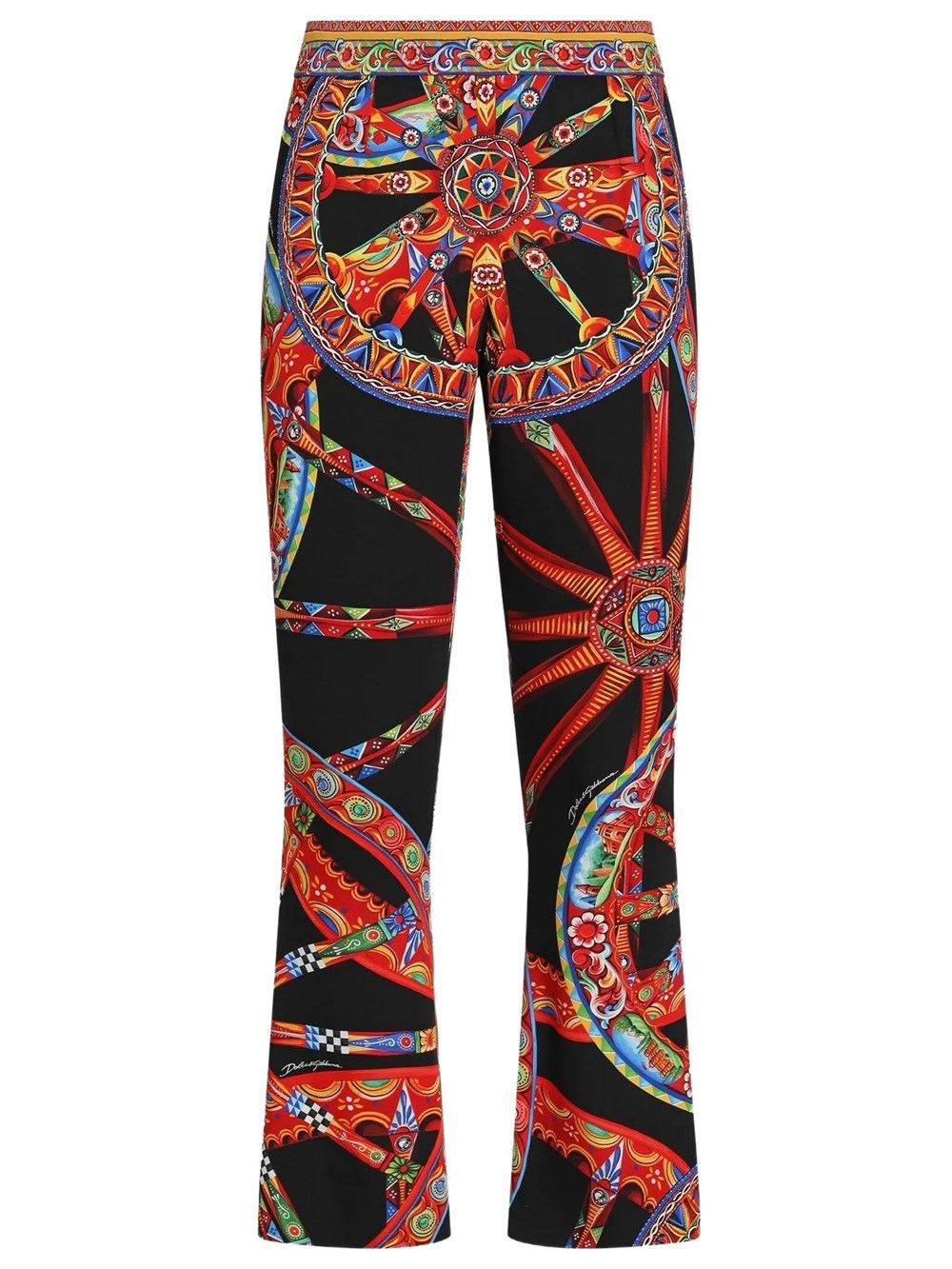 Dolce & Gabbana Women's Black Silk Pants With Cart Print