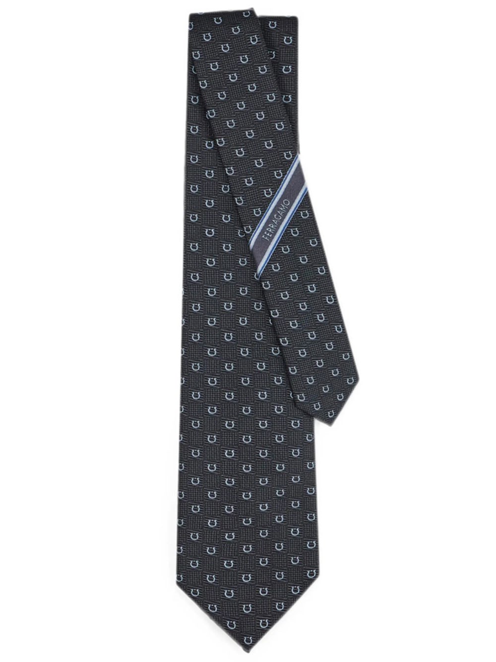 Ferragamo Men's Grey Jacquard Silk Tie Gancini