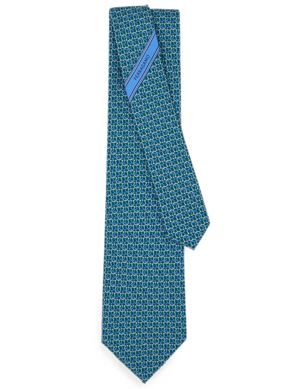 Ferragamo Men's Blue Silk Tie Gancini Circle Print
