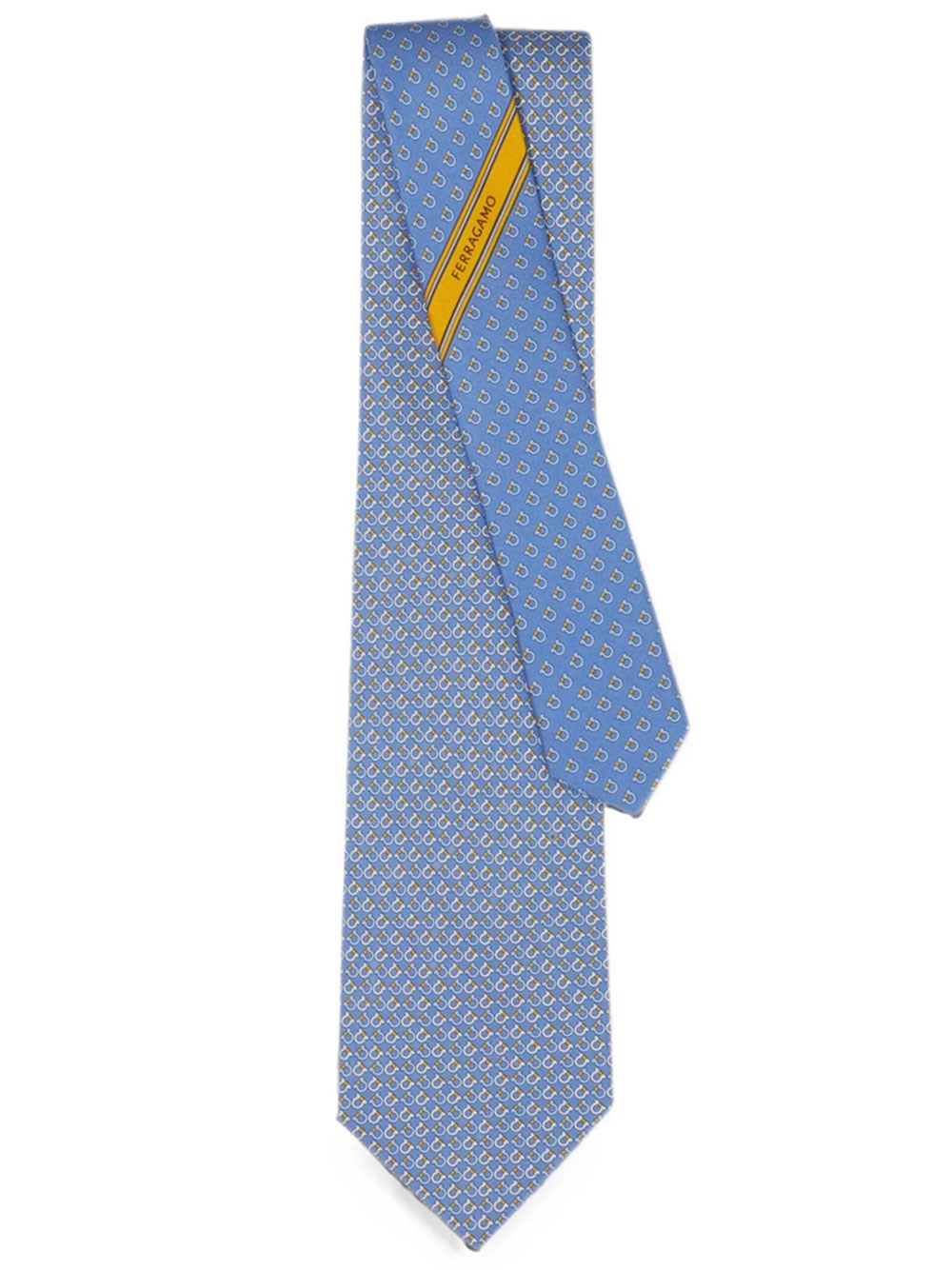 Ferragamo Men's Blue Silk Tie Gancini Square Print