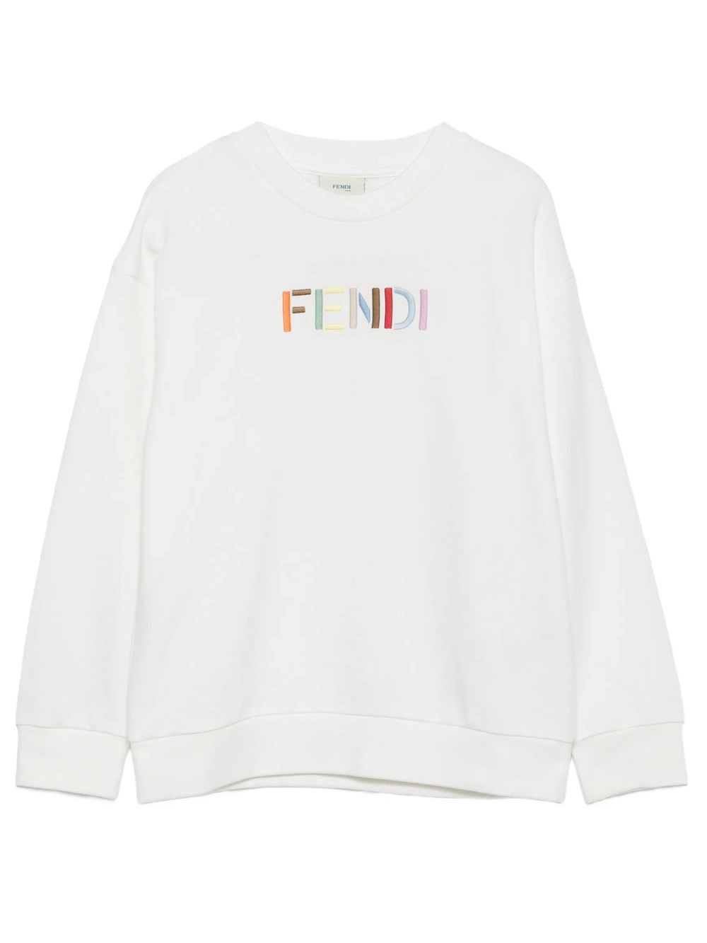 Fendi Kids Girls White Crewneck Sweatshirt In Cotton With Embroidered Logo
