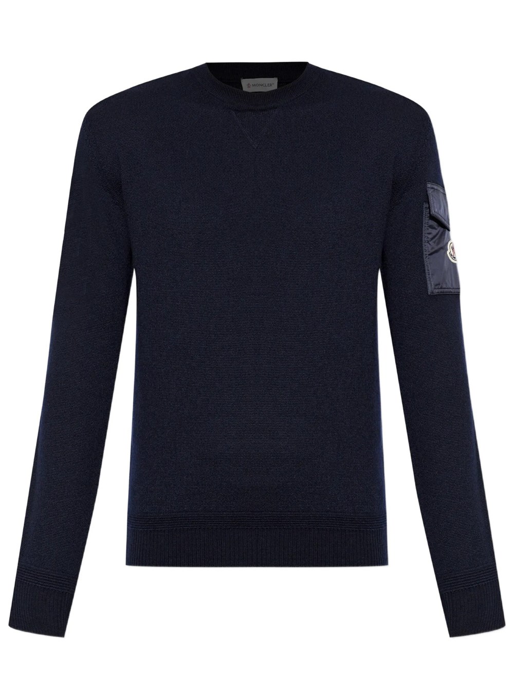 Moncler Men's Blue Wool Sweater With Patch Pocket