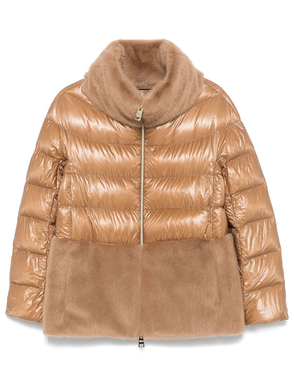 Herno Women's Brown Ultralight Nylon Cape And Lady Alternative Fur