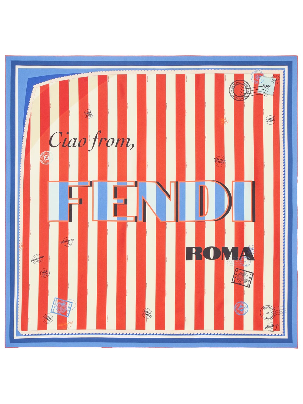 Fendi Foulard In Seta A Righe Bianche E Ruggine In Blu