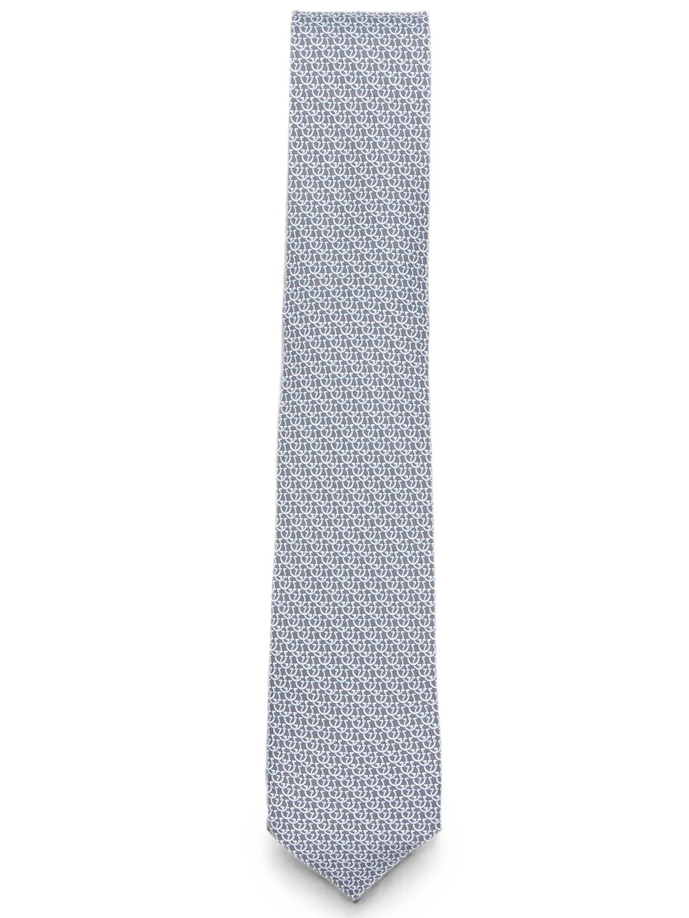 Ferragamo Cravatta In Seta Logo E Lettering In Grigio