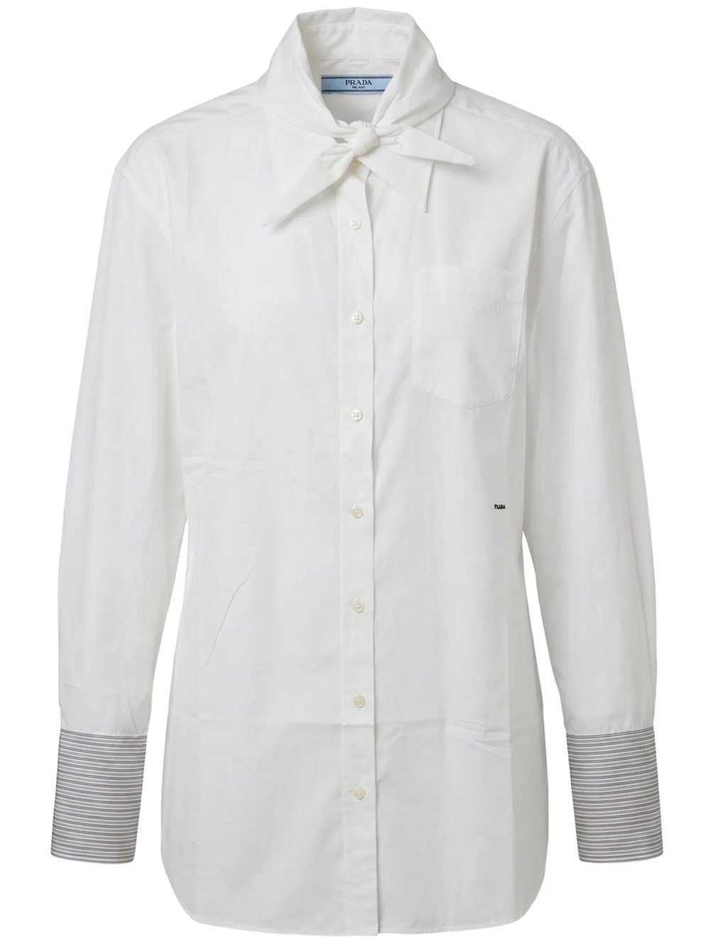 Prada Women's White Shirt With Knot And Striped Cuffs