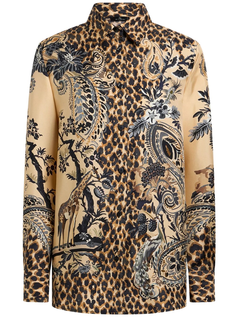 Etro Women's Nude & Neutrals Silk Shirt With Placed Leopard Print