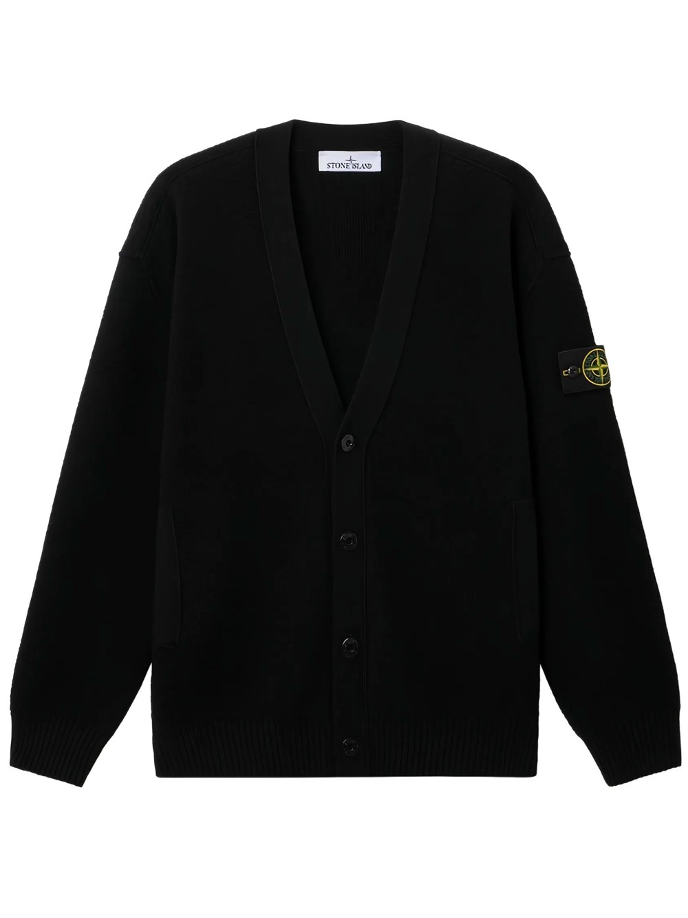 Stone Island Men's Black Knit Cardigan With V-Neck And Pockets