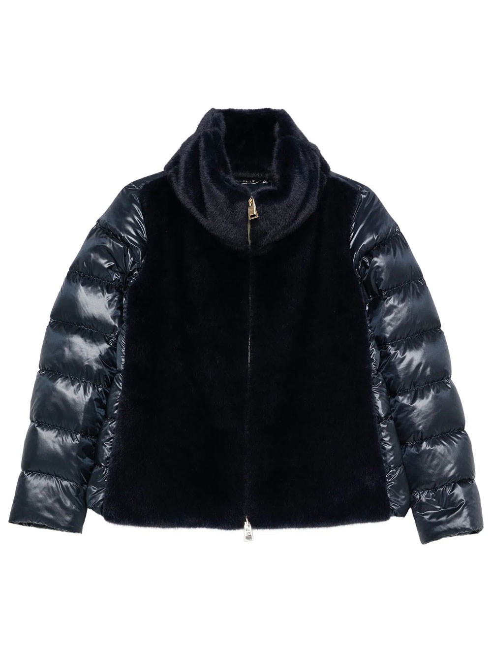 Herno Donna Blu Piumino Ultraleggero Con Inserti In Ecopelliccia