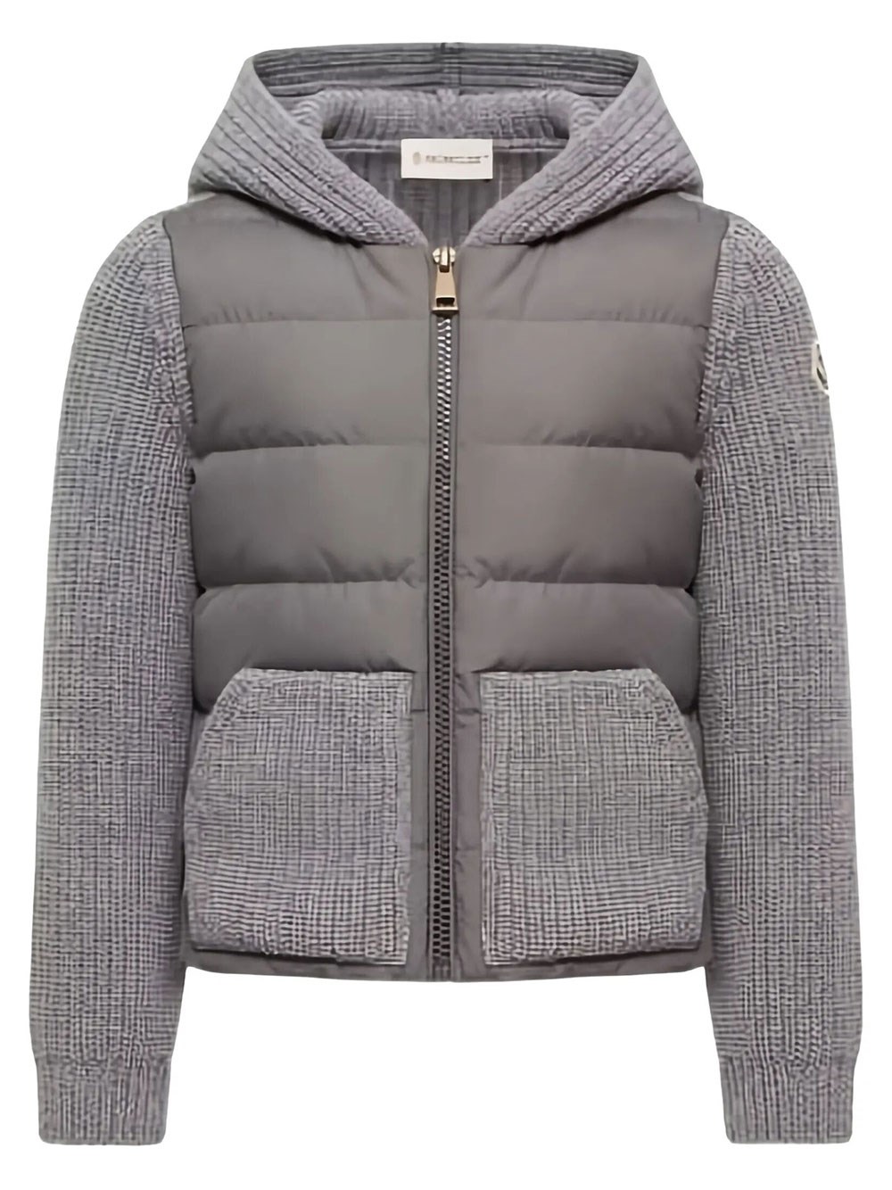 Moncler Kids Girls Grey Padded Cardigan In Wool And Cashmere