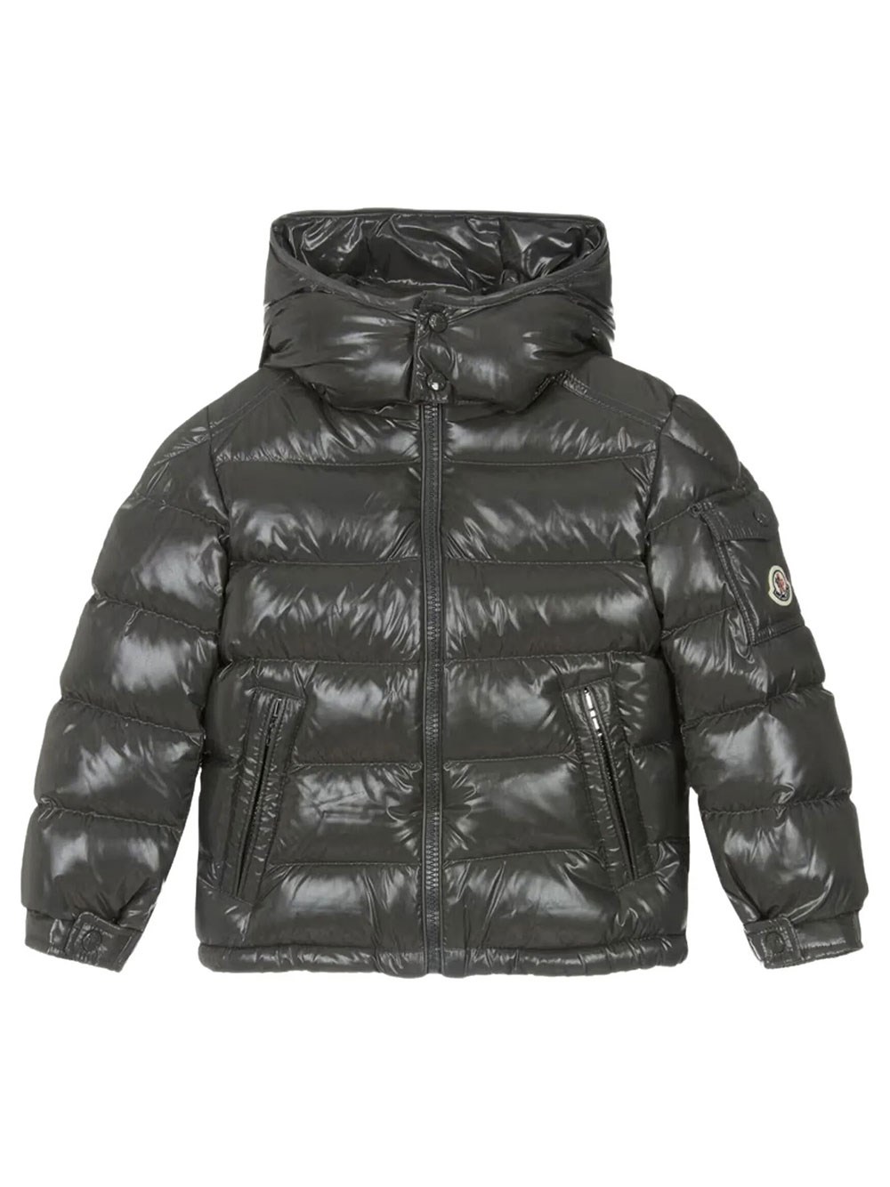 Moncler Kids Boys Grey Short Down Jacket With Hood Moncler Maya