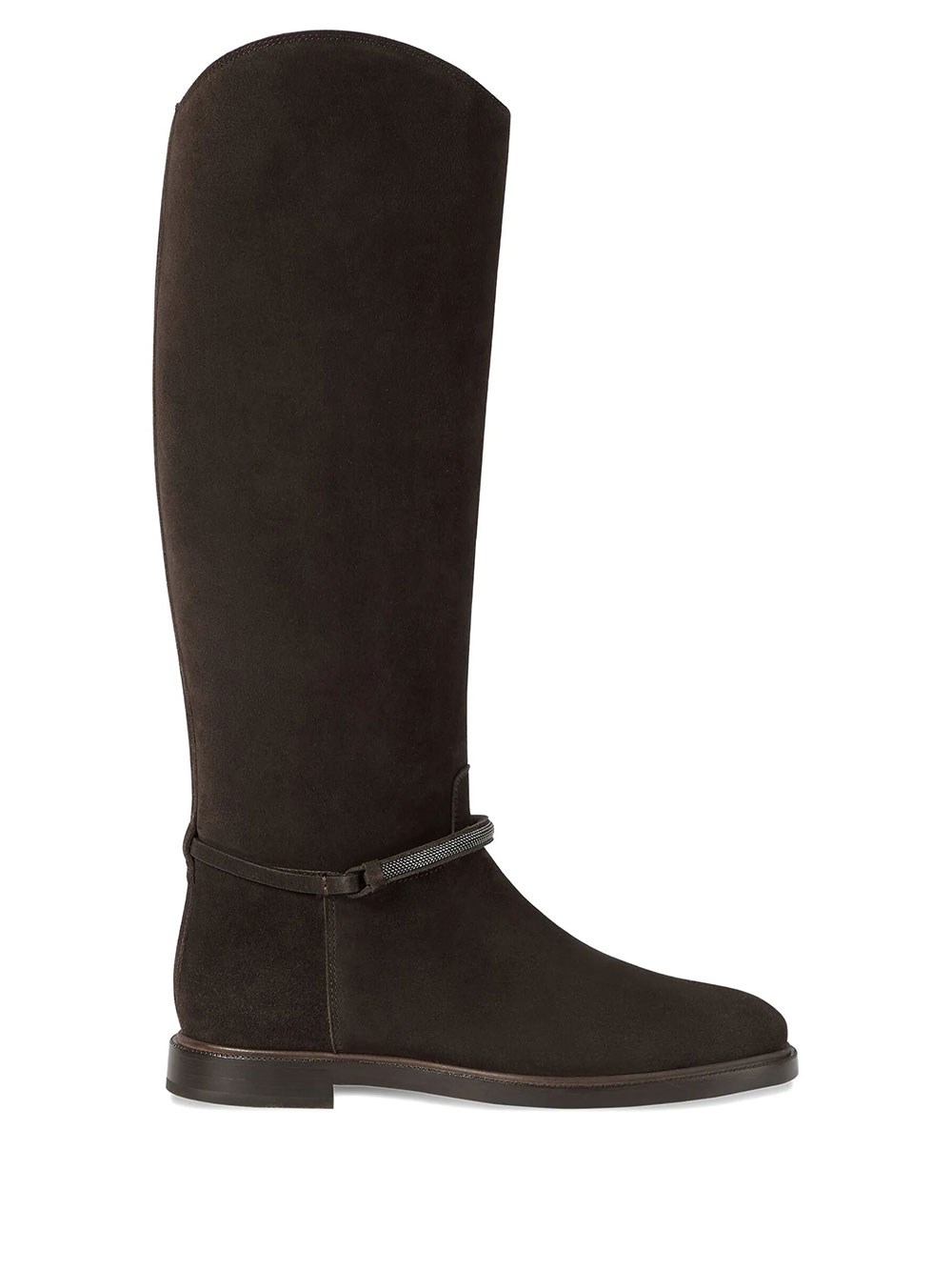 Brunello Cucinelli Women's Brown Suede Boots With Precious Strap