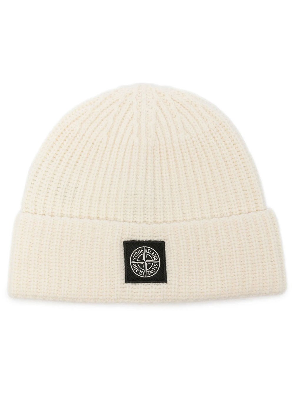 Stone Island Men's White Ribbed Logo Beanie