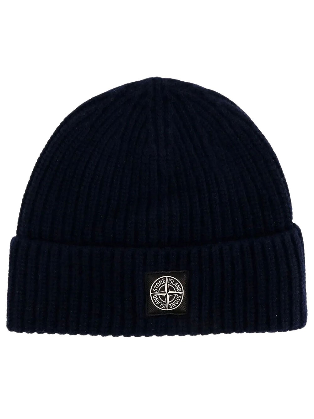 Stone Island Men's Blue Ribbed Logo Beanie