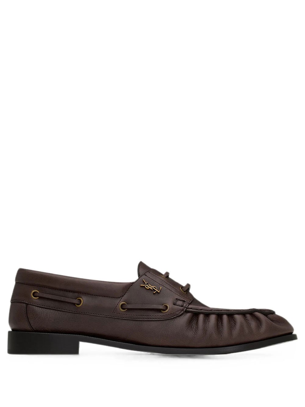 YSL Uomo Paris Brown Mocassini Le Loafer Bateau In Pelle Liscia omo - 44 - Immagine 3