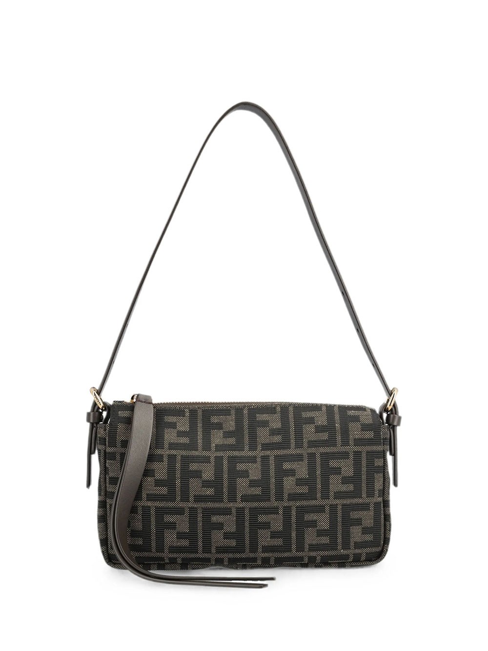 Fendi Women's Brown Small Zip Top Bag In Ff Jacquard Fabric