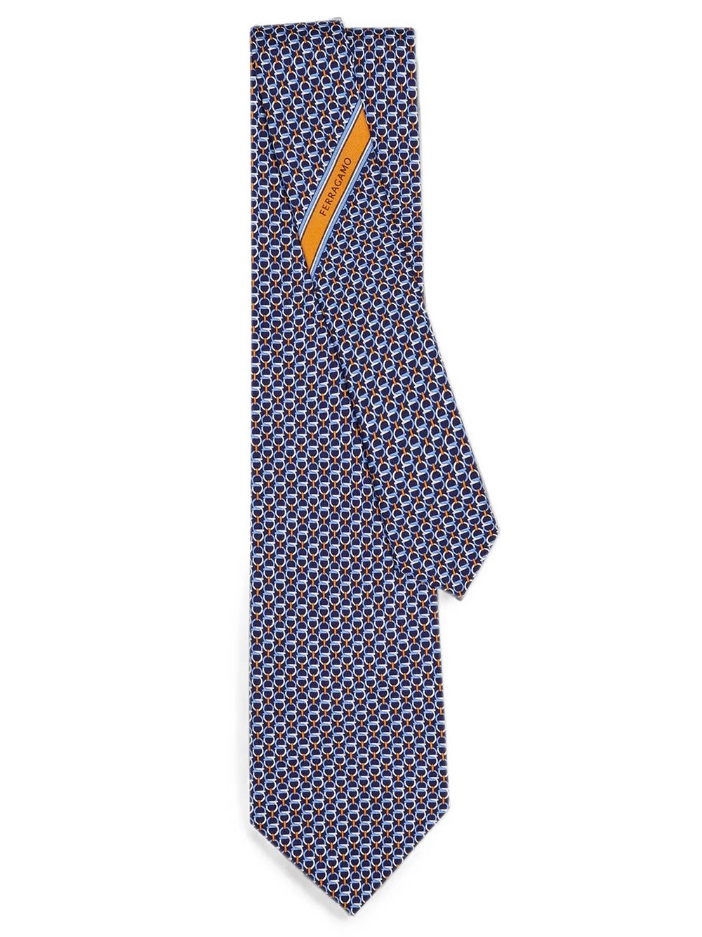 Ferragamo Men's Blue Silk Tie With Gancini Print