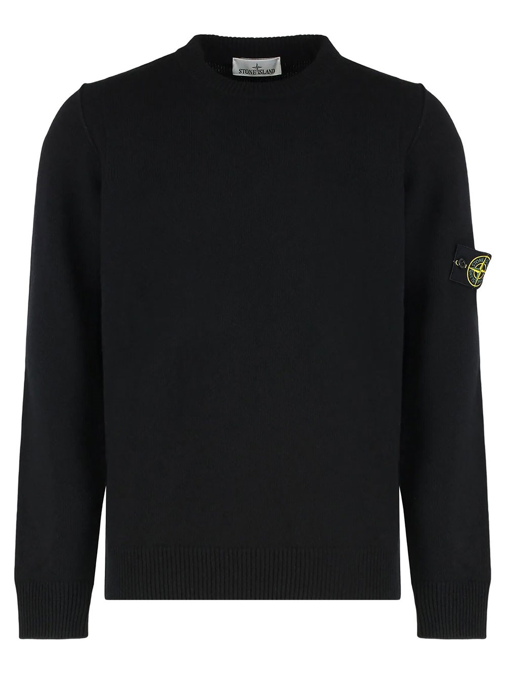 Stone Island Men's Black Crew Neck Sweater Regular Fit With Ribbed Finish
