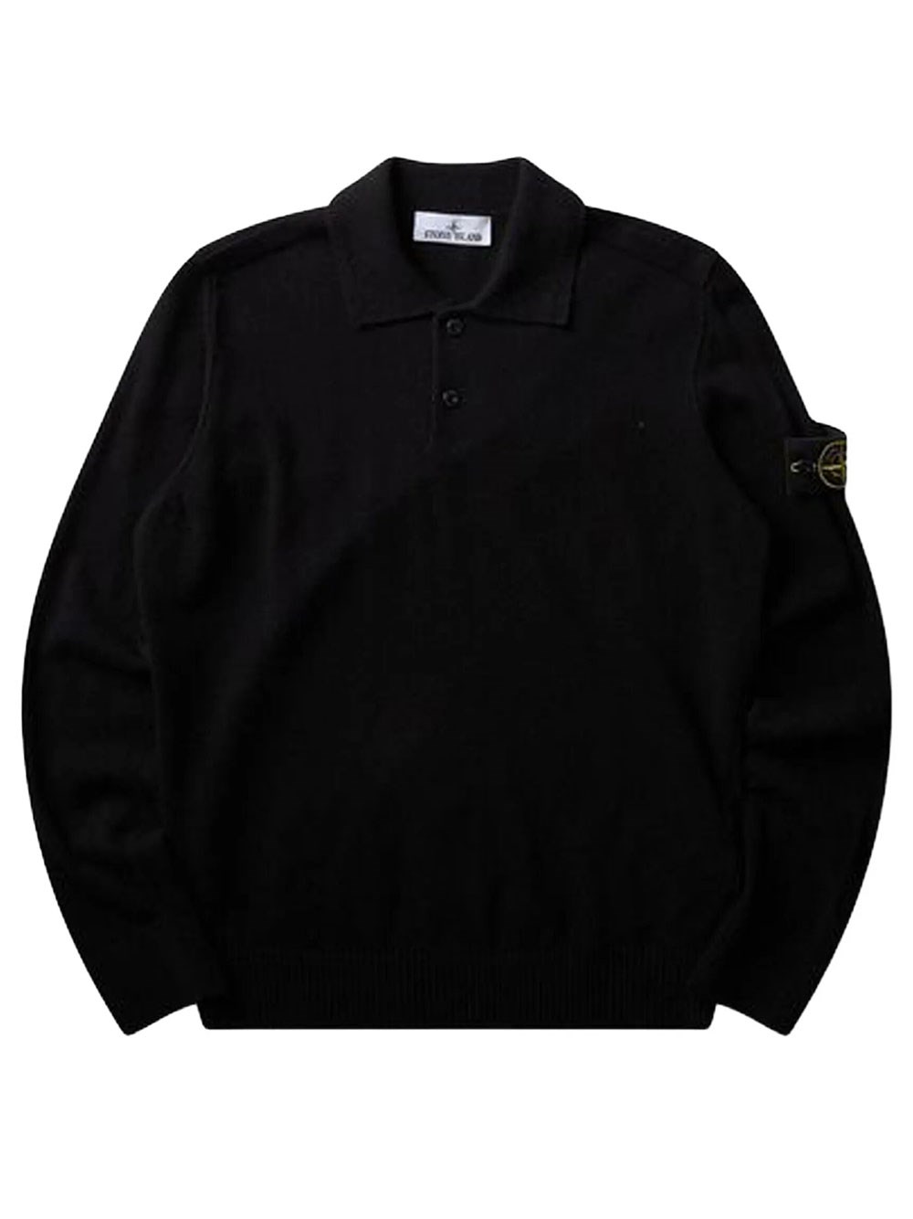 Stone Island Men's Black Polo Sweater With Buttons Relaxed Fit