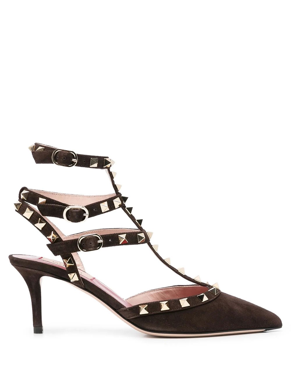 Valentino Garavani Women's Brown Rockstud Pumps With Straps 65Mm