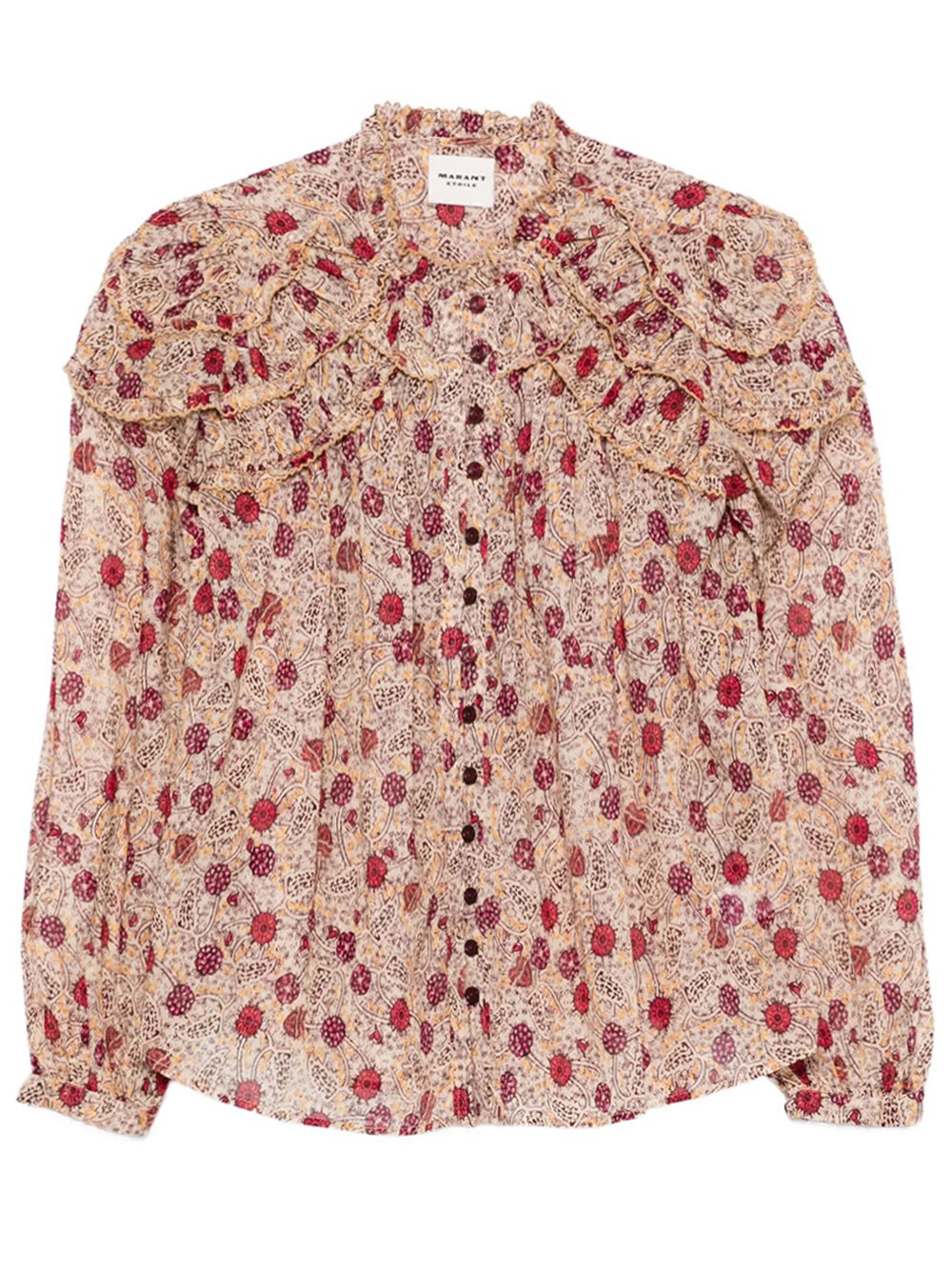 Isabel Marant Étoile Christa Floral Top High Neckline Ruffles In Brown
