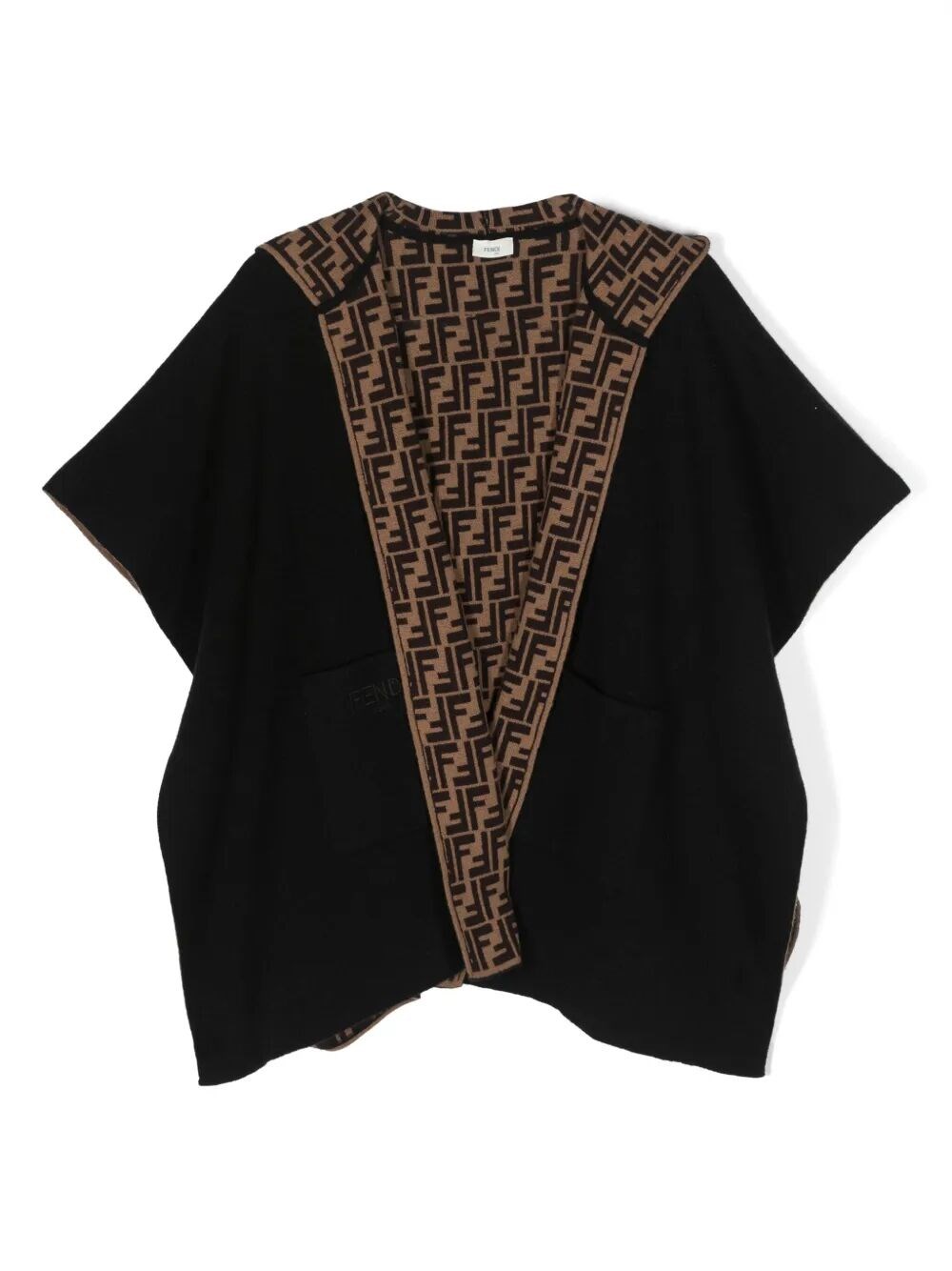 Fendi Kids Girls Nude & Neutrals Reversible Black Cape With Ff Logo