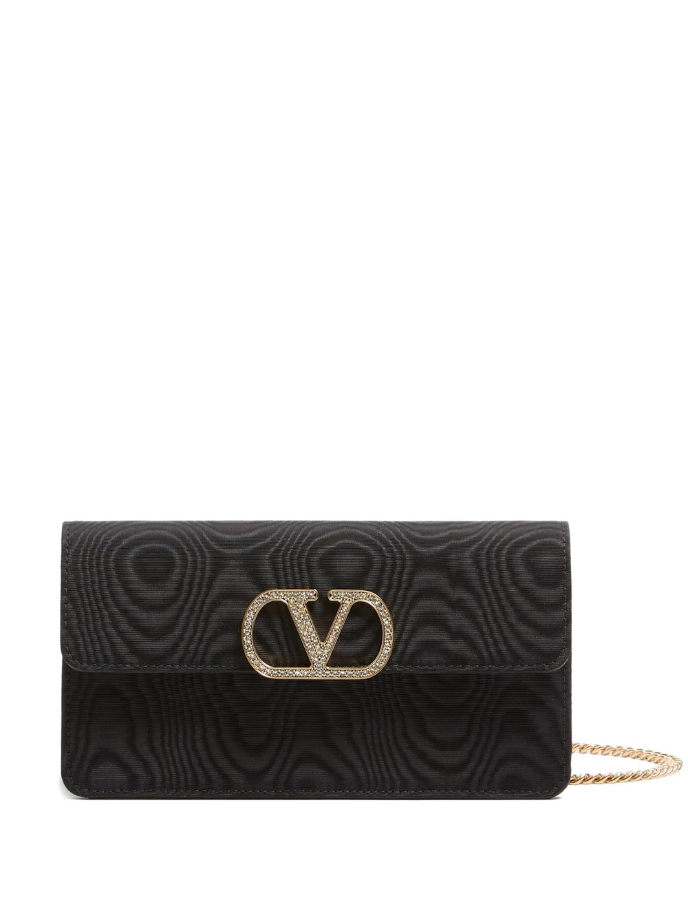 Valentino Garavani Women's Black Wallet With Chain Vlogo Signature In Moiré Fabric W