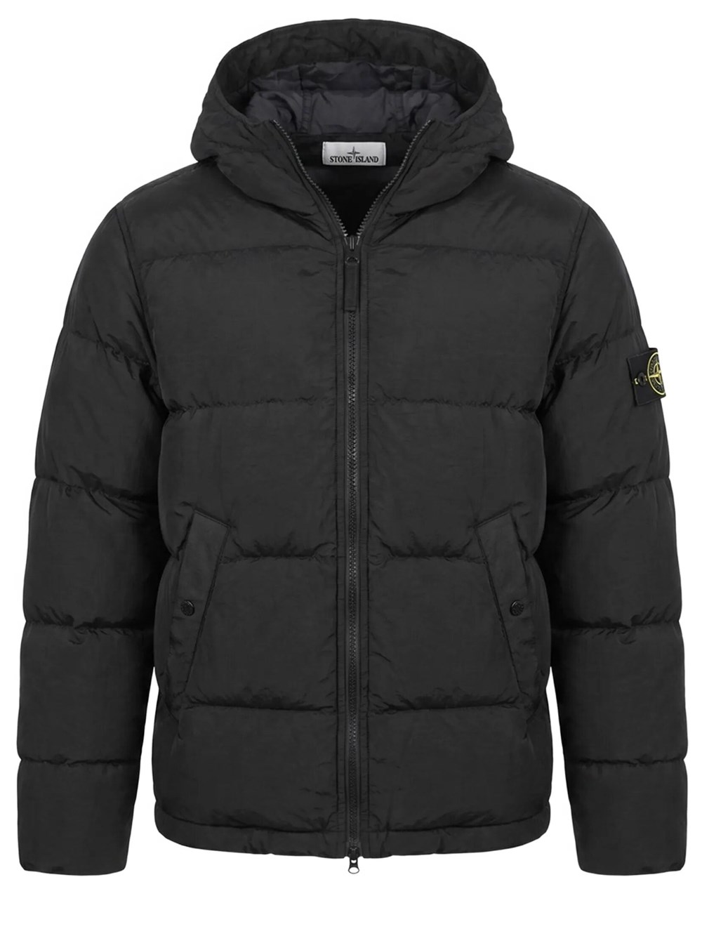 Stone Island Men's Black Down Jacket With Hood And Drawstring Hem