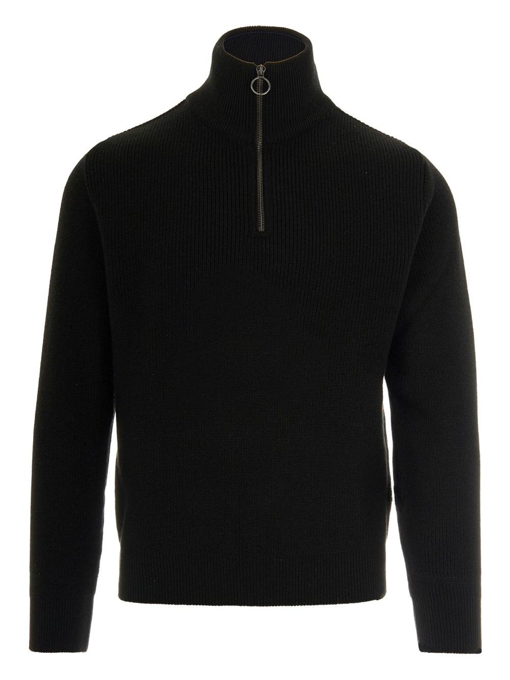 Paul & Shark Men's Black Ribbed Half Zip Sweater In Wool Blend