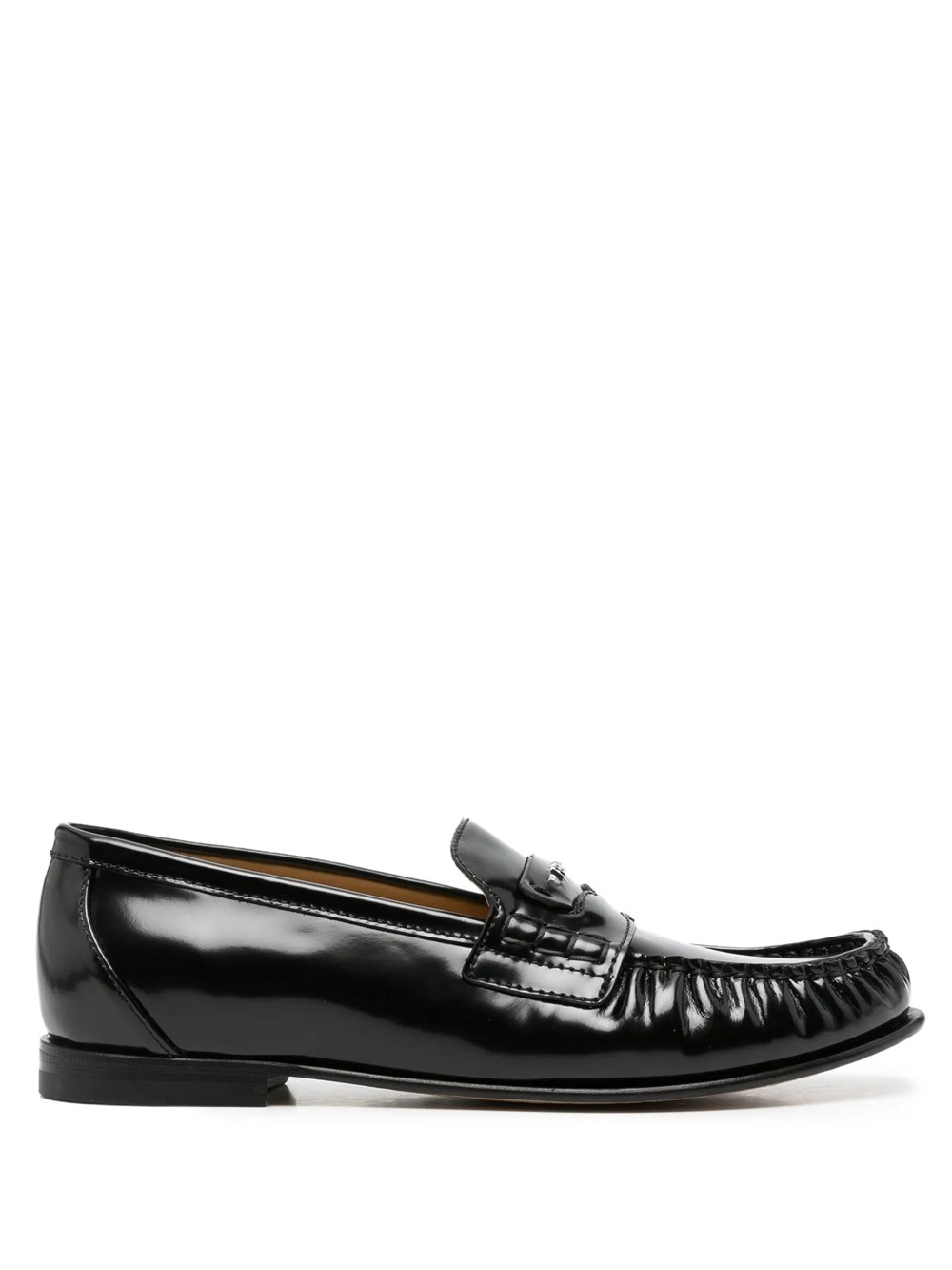 Fendi Women's Black Scrunch Leather Loafers