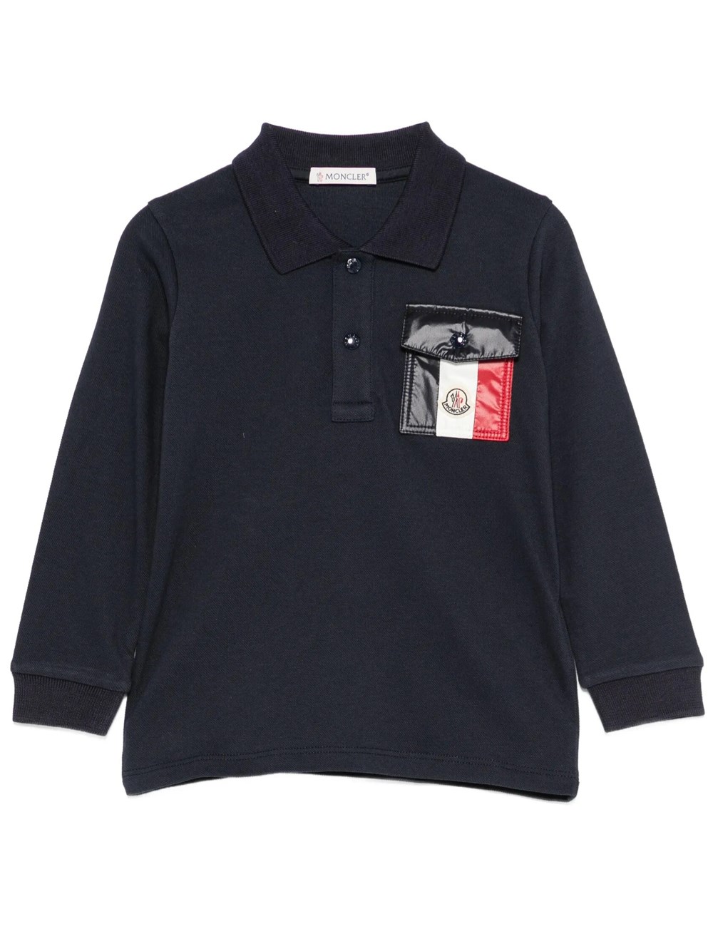 Moncler Kids Boys Blue Tricolour Cotton Piqué Long-Sleeve Logo Polo Shirt