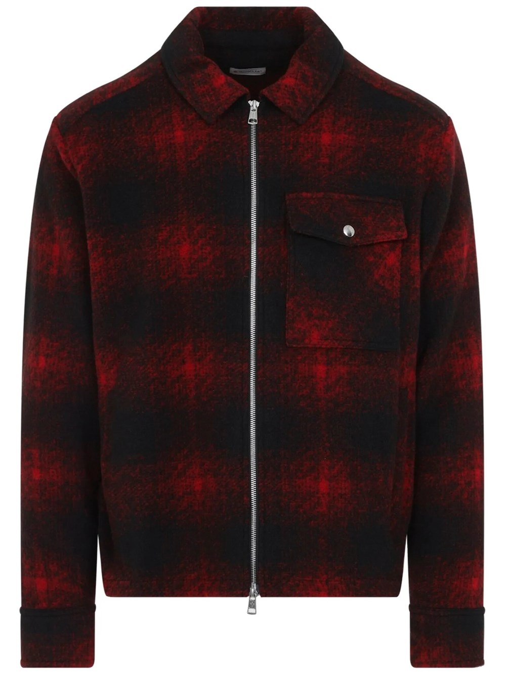 Moncler Men's Red Overshirt With Zip Check Pattern