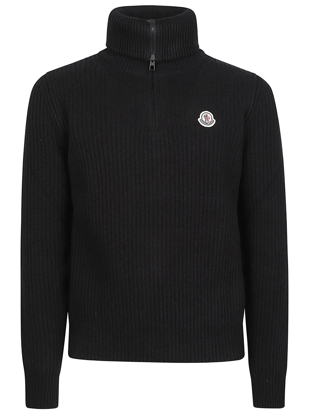 Moncler Men's Black Ribbed Wool Turtleneck With Logo