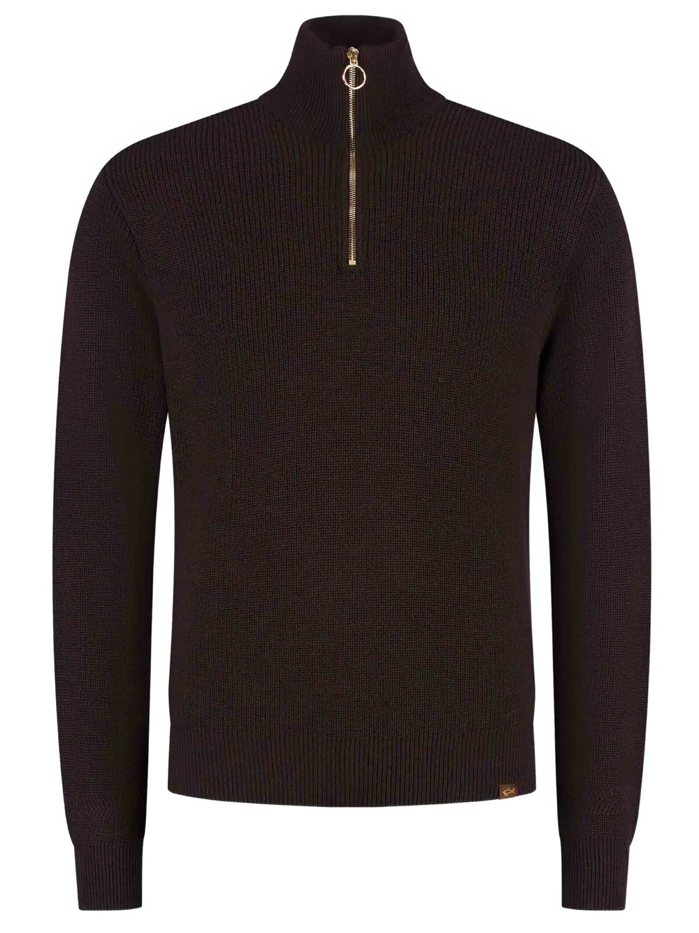 Paul & Shark Men's Brown Ribbed Half Zip Wool Blend Sweater