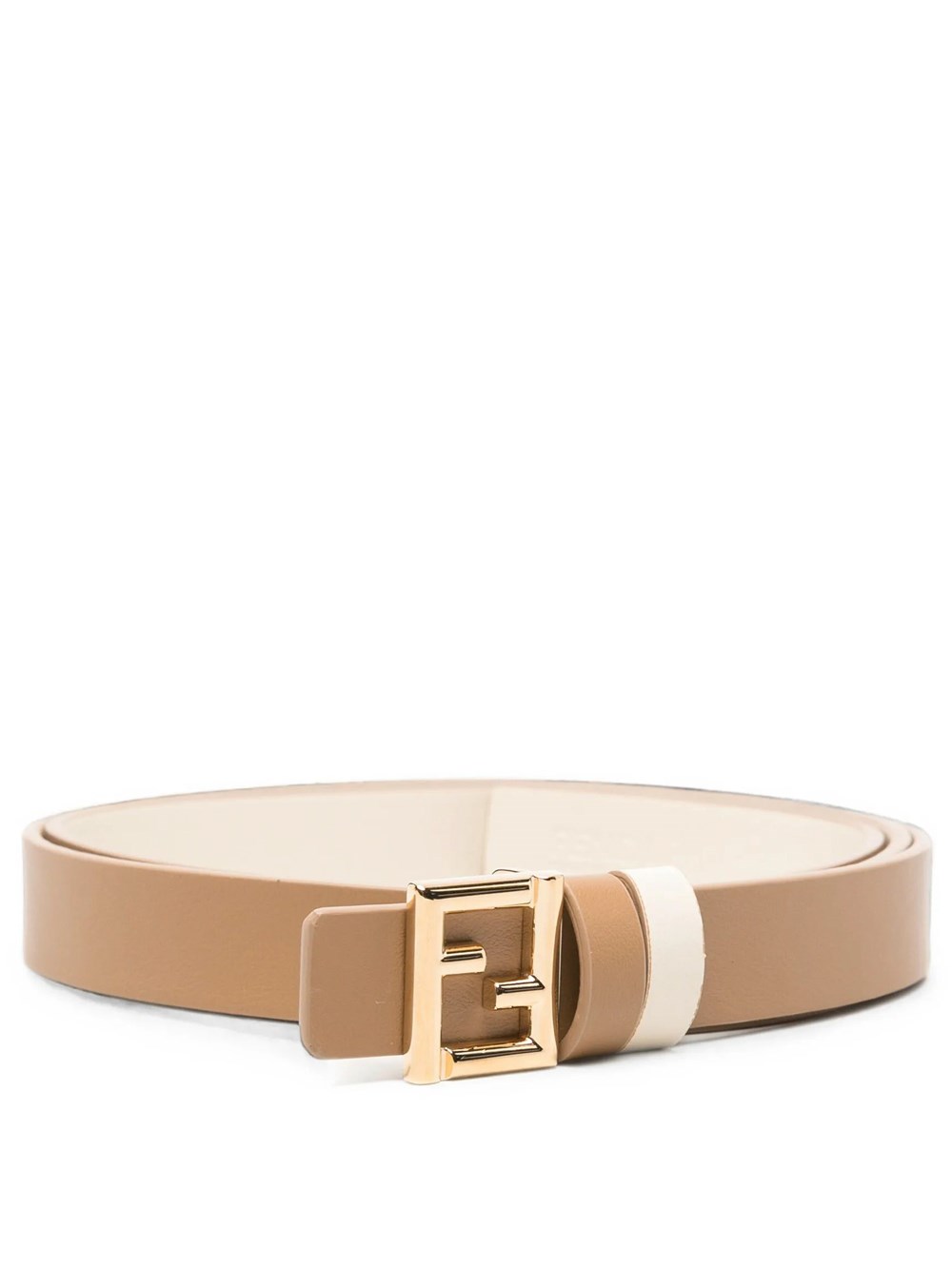 FENDI | Camel and dark parchment leather 20 mm reversible FF belt | female | 80 - Image 3