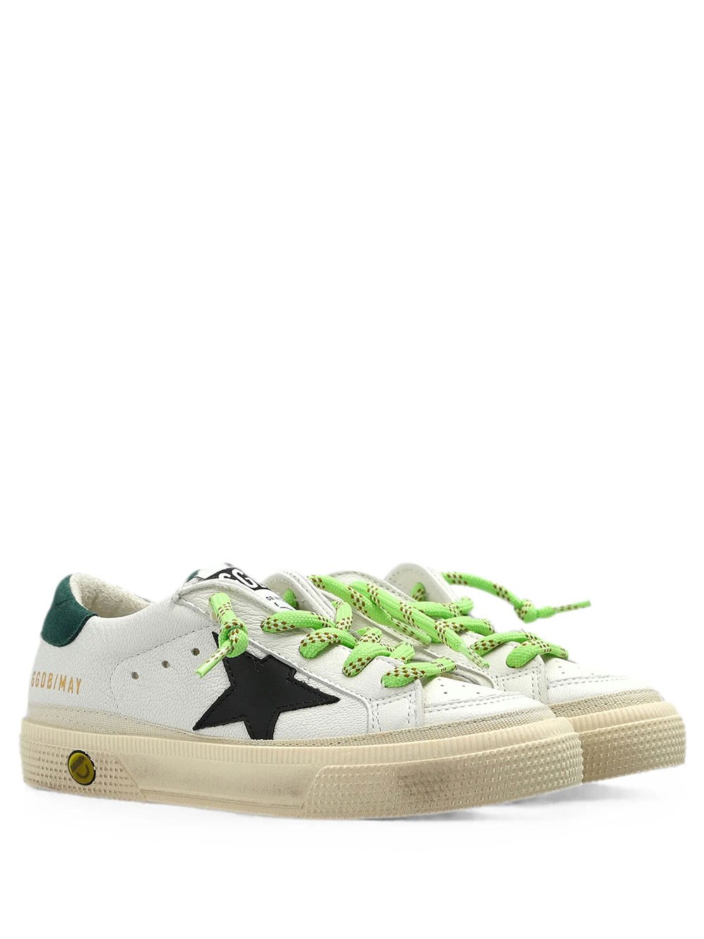 Golden Goose Kids Boys White May Sneakers In Leather With Black Leather Star And