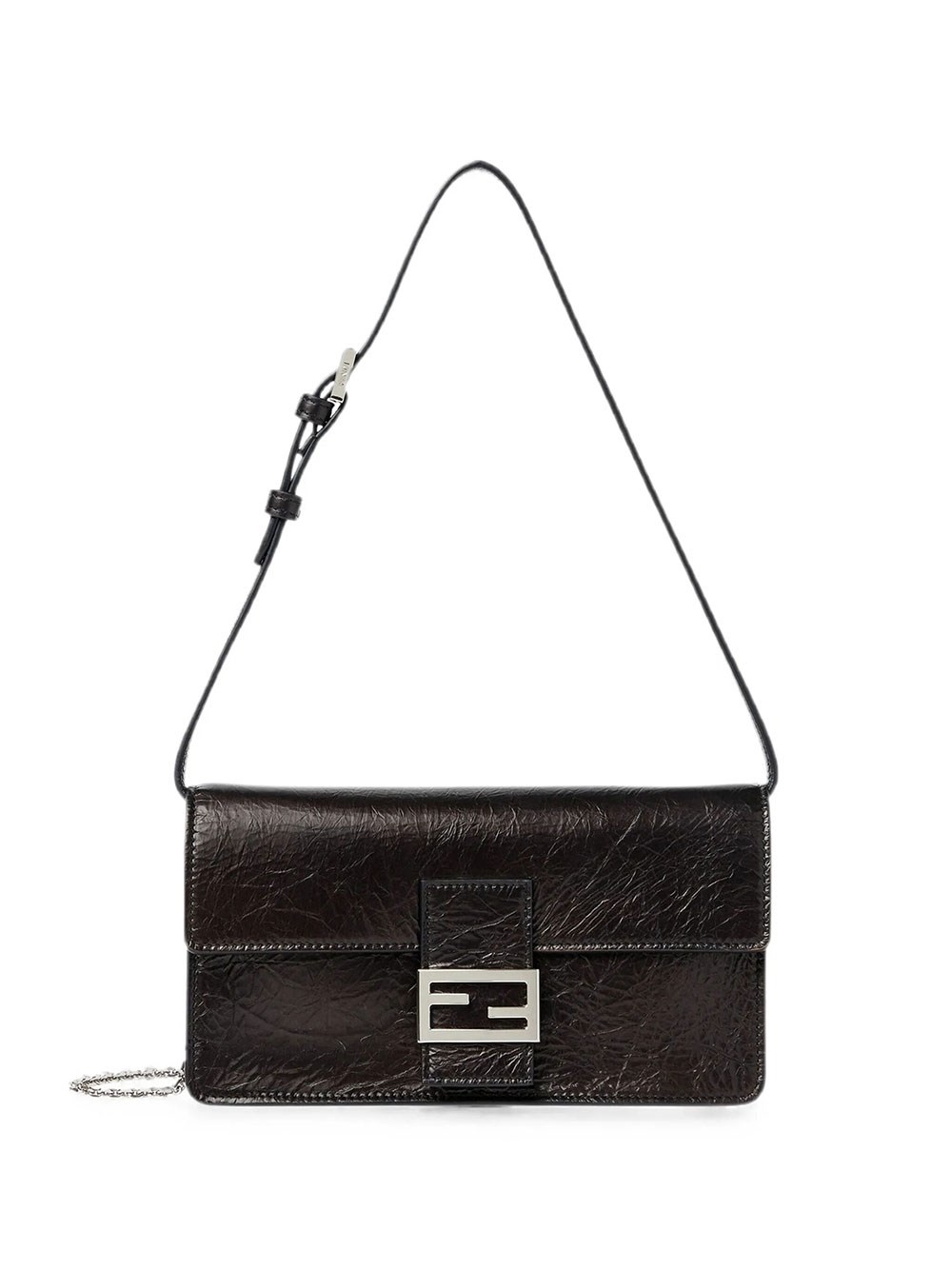 Fendi Women's Black Wallet On Chain Tube In Crackled Leather