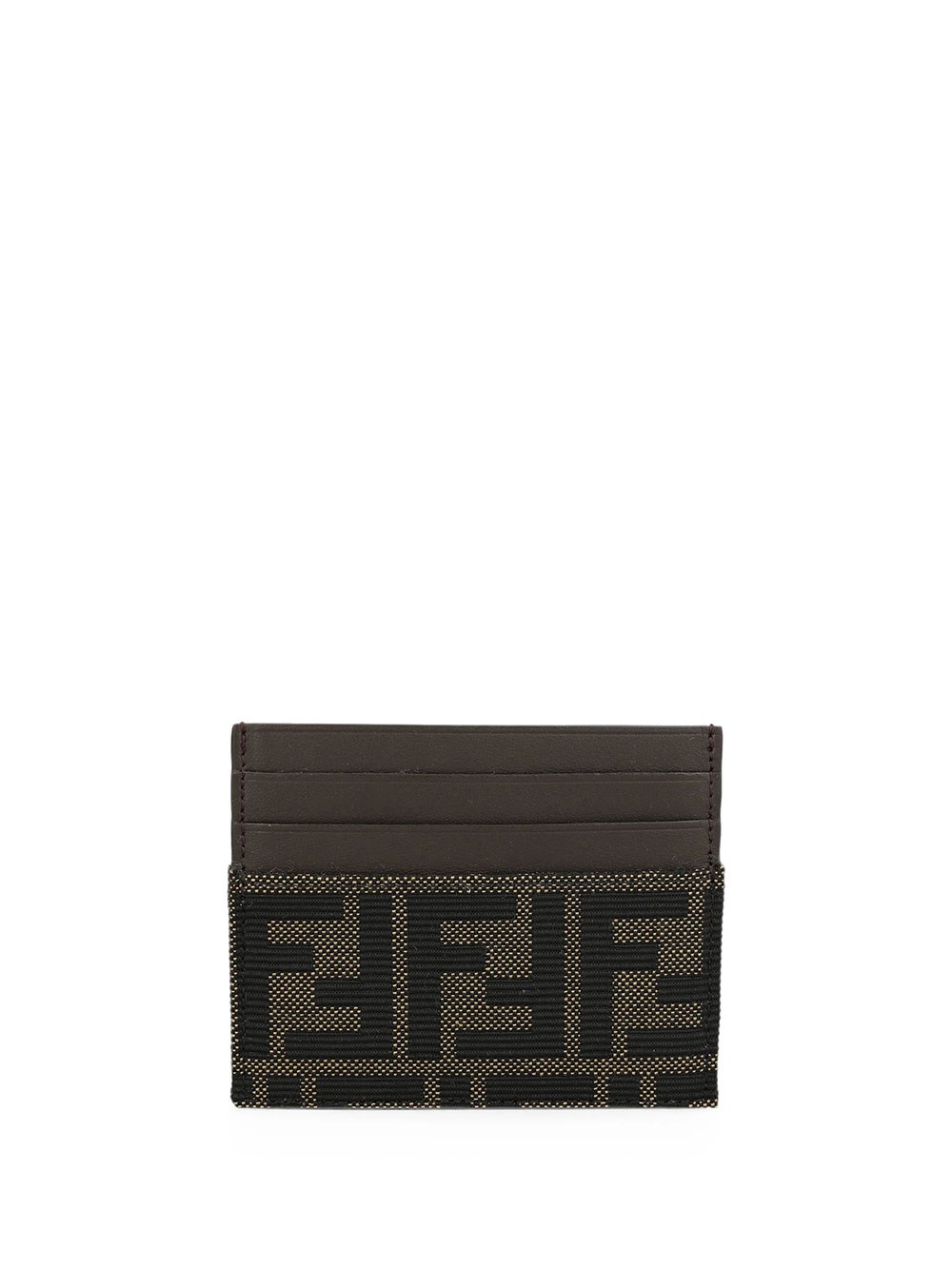 Fendi Men's Brown Ff Jacquard Pumpkin And Leather Card Holder