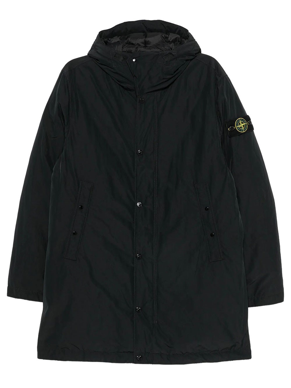 Stone Island Parka Lungo Imbottito Con Antigoccia In Nero