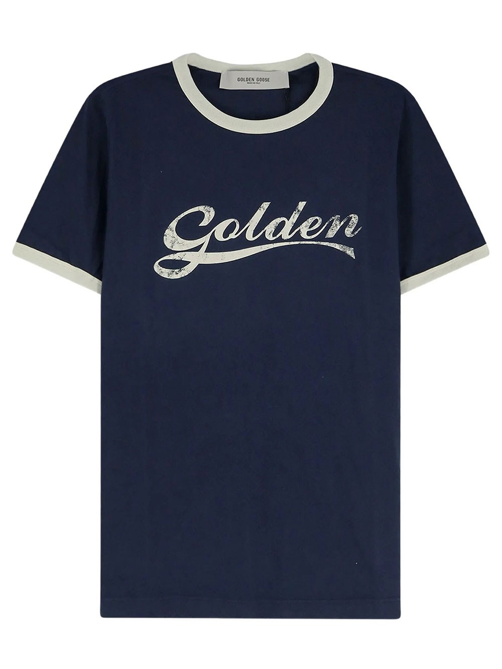 Golden Goose Men's Blue Cotton T-Shirt With Golden Print