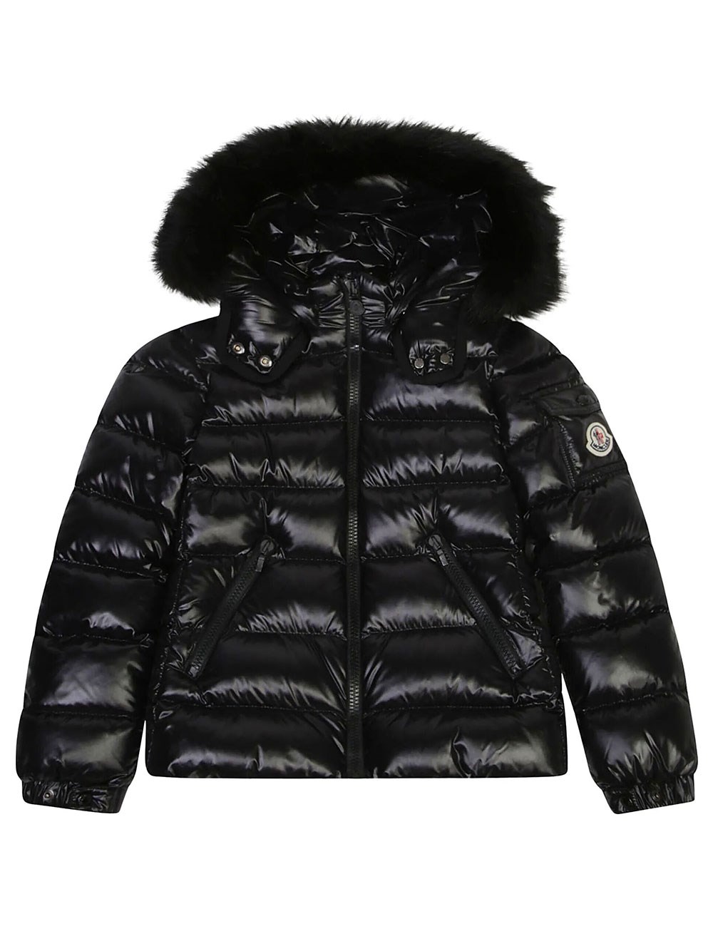 Moncler Kids Girls Black Badyf Down Jacket With Hood And Synthetic Trim