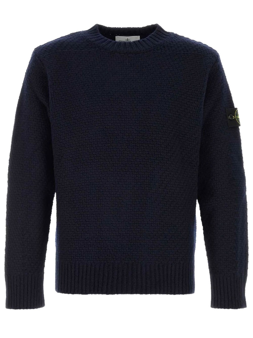 Stone Island Men's Blue Crew Neck Loose-Fit Ribbed Sweater