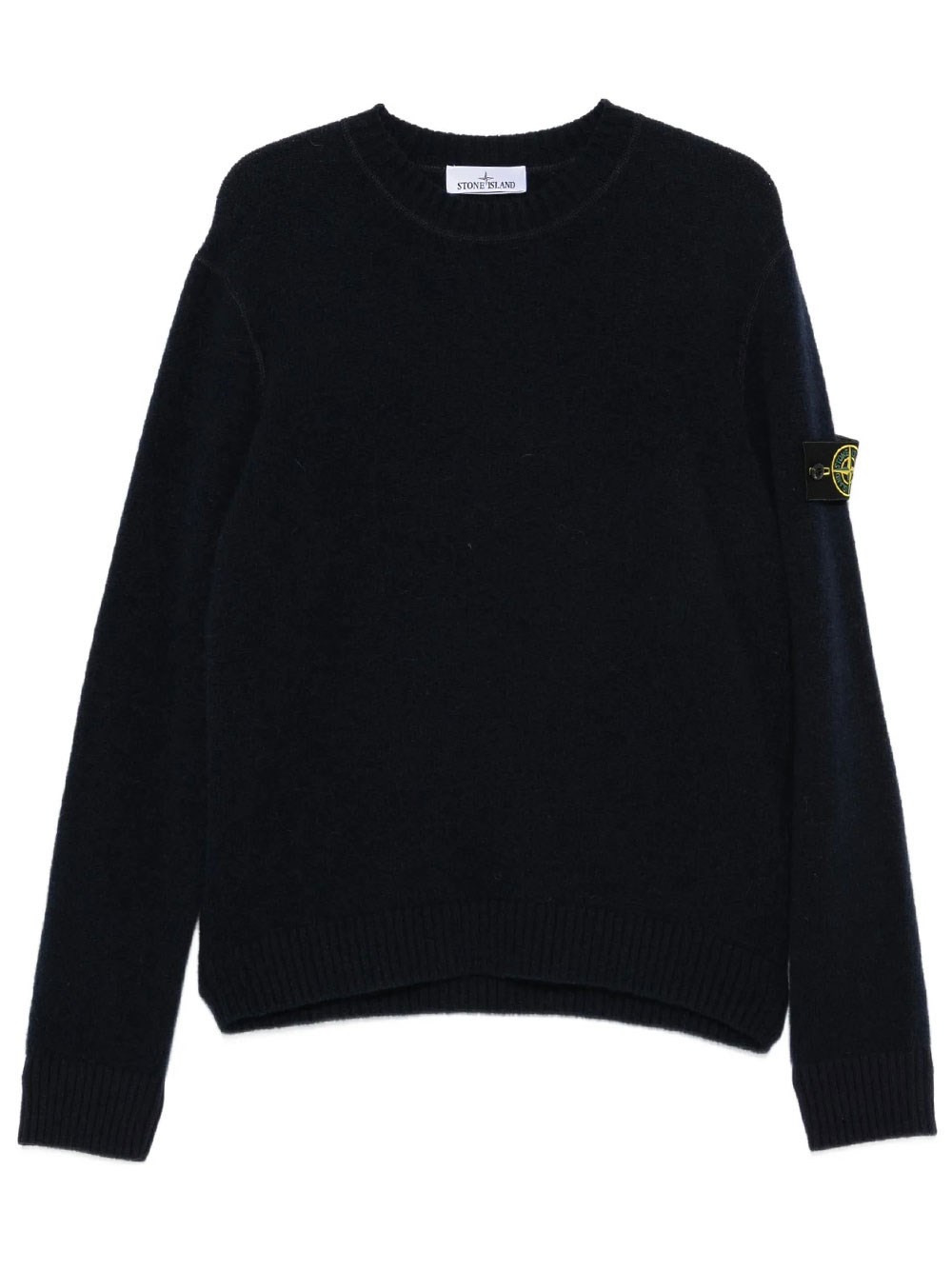 Stone Island Men's Blue Wool Crew Neck Sweater With Ribbed Trims