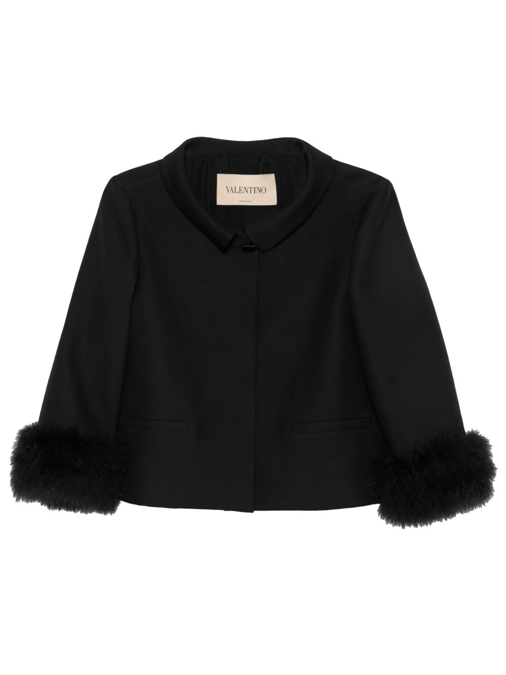 Valentino Garavani Women's Black Crop Jacket In Wool And Silk Wit